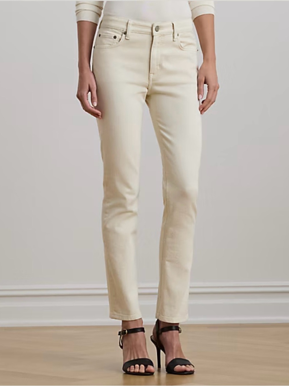 Lauren Ralph Lauren High Rise Straight Ankle Jeans Women 10 Cream NWT $115
